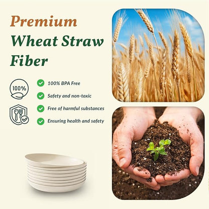 Dessert Plates - 8 Inch Wheat Straw Plates Set, Dinner Plates Set of 8 - Image 3