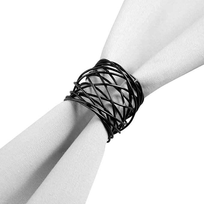 ITOS365 Handmade Round Mesh Black Napkin Rings Holder - Image 7