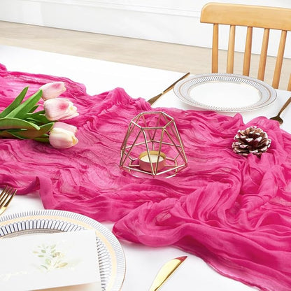 3Pcs Hot Pink Cheesecloth Table Runner Wedding Baby Shower Home Decor | 35x120 - Image 6