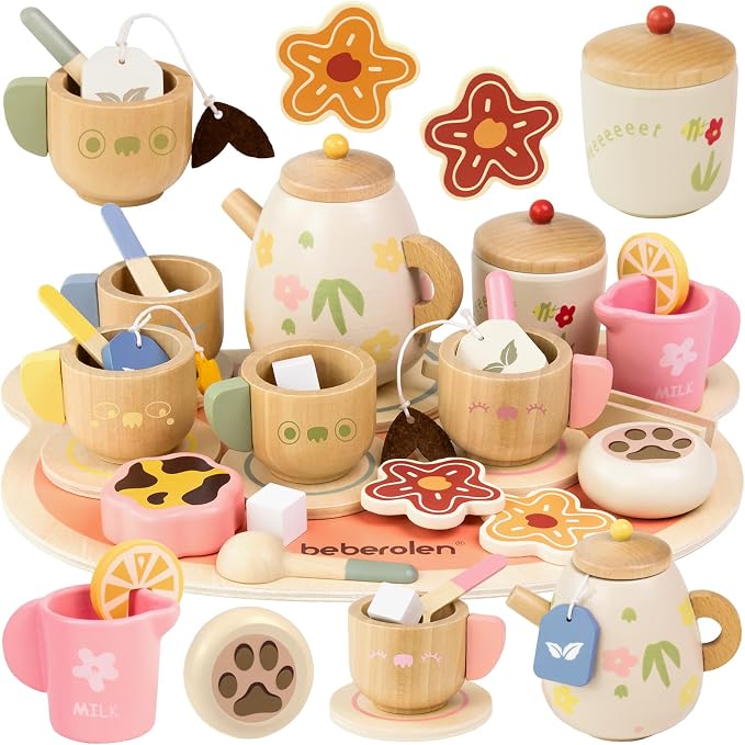 Wooden Tea Set for Little Girls Birthday Gift 3 4 5 Year Old Tea Party | by Beberolen