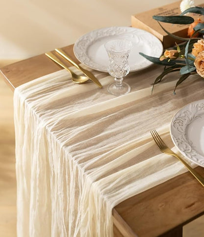 Vitalizart Cheesecloth Table Runner Ivory White 10ft Gauze Boho Rustic | 120 by Vitalizart