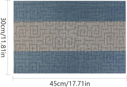 FAVE Placemats Set of 6 Indigo Blue Woven with Gray Placemats Durable and Wipeable Vinyl Placemat Set of 6 for Wedding, Banquet, Birthday, Party, Restaurant Decorations（Indigo Blue）