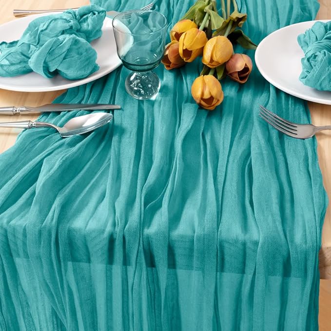 6 Pack Teal Green Cheesecloth Table Runner 10ft Rustic Summer Decor | - Image 2