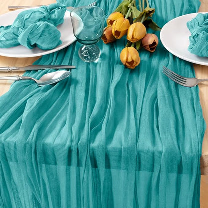 2 Pack Teal Green Cheesecloth Table Runner 10ft Rustic Summer Decor | - Image 2