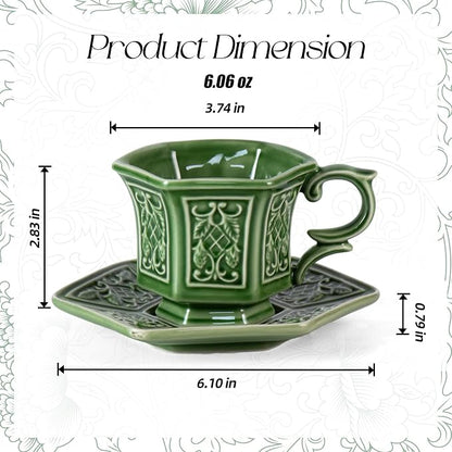 KAMMAK Tea Cups and Saucers Set of 2, 6 oz Porcelain Coffee Cups, SY004 | - Image 2