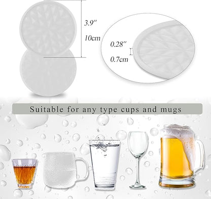 Silicone Coasters for Drinks[4 Pack]- Cup Mat for Tabletop Protection-Non-Slip, Non-Stick, Coffee Table Decor, Great Gift for Any Occasion, Translucent