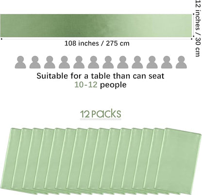 Aneco 12 Pack Satin Table Runner 12 x 108 Inch Sage Green Long Wedding Satin - Image 2