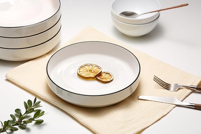 KooK Ceramic Large Pasta Bowls, Microwave and Dishwasher Safe, Shallow Serving - Image 4
