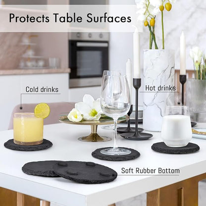 Slate Coasters Set of 8 with Metal Holder, Modern Stone Coasters - Image 4