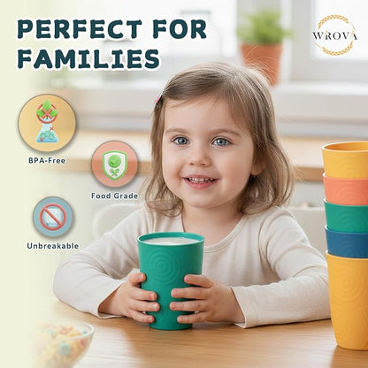 Wrova Wheat Straw Cups Set of 8, 12oz Kids Cups Unbreakable Drinking Cups - Image 5