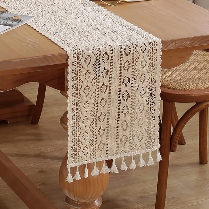 meioro Mesh Woven Table Runners, 10x86 Inch Boho Cotton Table Runner by meioro