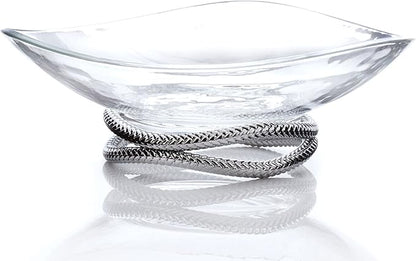 nambe Braid Centerpiece Bowl | Fruit Display Bowl | Decorative Bowl for Table Décor or Kitchen Counter | Chrome Plate and Glass | Modern Centerpiece | 11-Inch