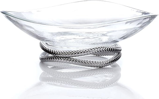 nambe Braid Centerpiece Bowl | Fruit Display Bowl | Decorative Bowl for Table Décor or Kitchen Counter | Chrome Plate and Glass | Modern Centerpiece | 11-Inch