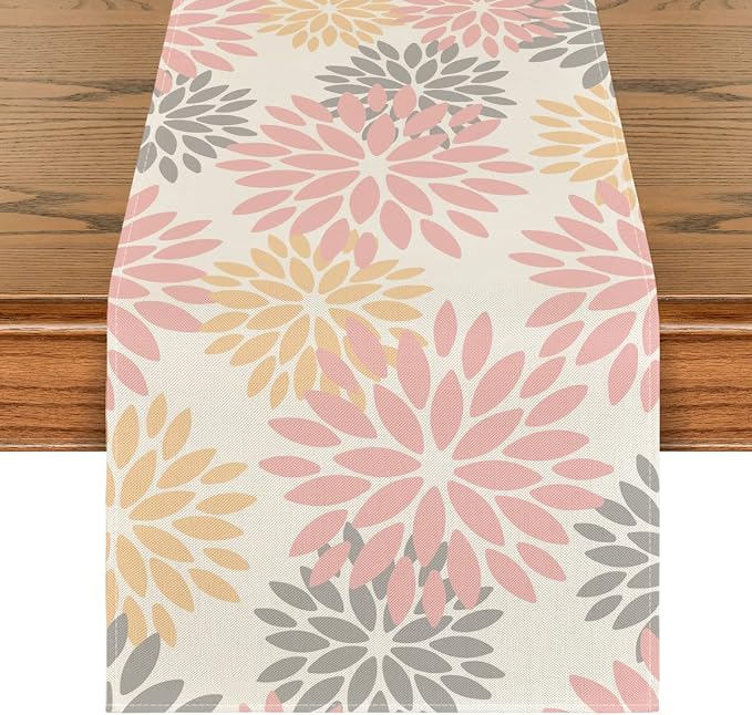 Artoid Mode Pink Dahlia Floral Pinnata Summer Table Runner, Spring Kitchen by ArtoidMode