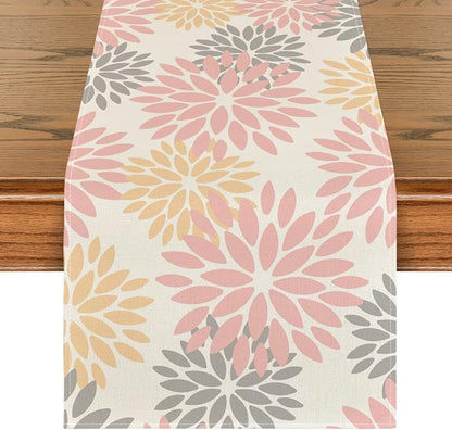 Artoid Mode Pink Dahlia Floral Pinnata Summer Table Runner, Spring Kitchen by ArtoidMode