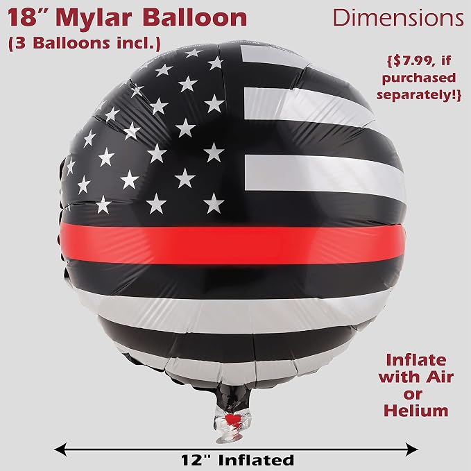 Thin Red Line Balloons-3 Pack-18 Inch-Firefighter EMT Mylar-Havercamp | Set of - Image 3
