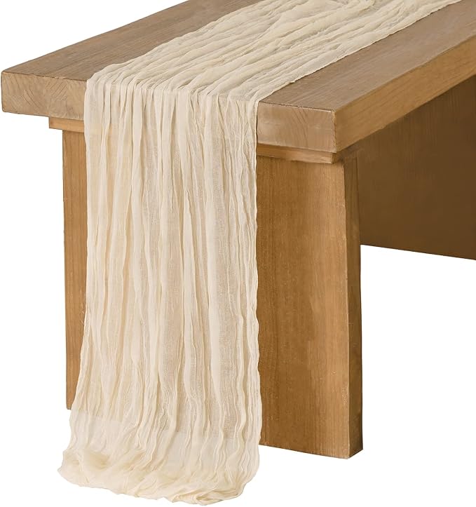 Ling's Moment Ivory Gauze Cheesecloth Table Runner, 14FT | Beige Sheer Cheese by LingsMoment