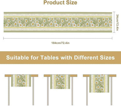 Daisy Table Runner, Rustic Spring Summer White Green Floral Flower Boho Vintage - Image 5