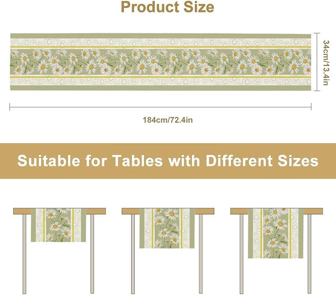 Daisy Table Runner, Rustic Spring Summer White Green Floral Flower Boho Vintage - Image 5