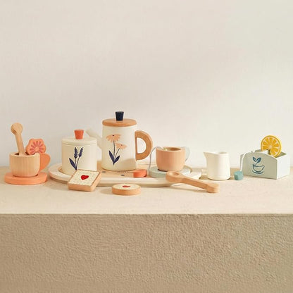 PairPear Wooden Tea Set for Kids, Toys Food Tea Party Set for Toddlers 3-5 | 19 by PairPear
