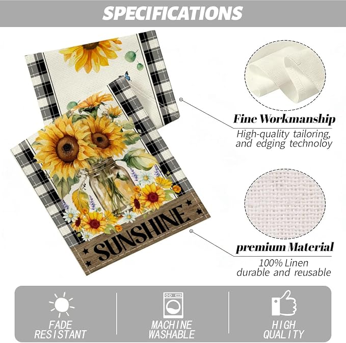 Sunflower Table Runner, Buffalo Floral Table Runners Decorations | Sunflower - Image 2