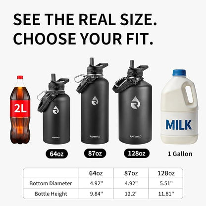 RAYMYLO Insulated Water Bottle 64 oz, Triple Wall Vacuum Stainless Steel | - Image 6