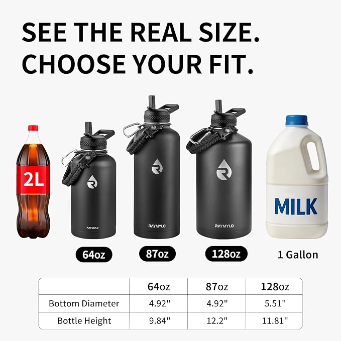 RAYMYLO Insulated Water Bottle 64 oz, Triple Wall Vacuum Stainless Steel | - Image 6