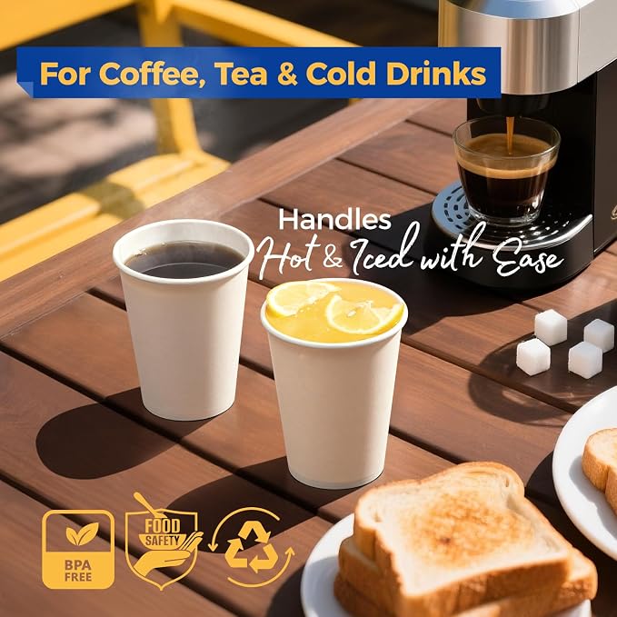 Fit Meal Prep 200 Pack 12 oz Disposable Paper Coffee Cups, Premium Hot Cups - Image 4