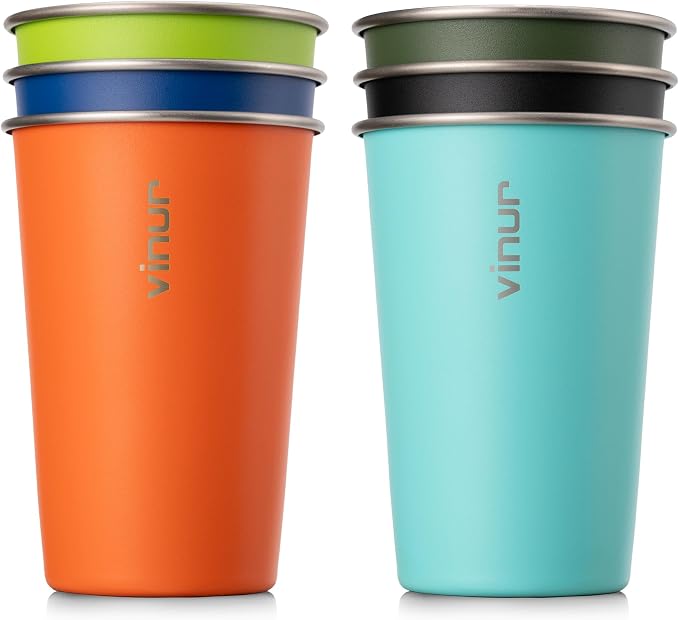 Stainless Steel Cups-16 oz Colorful Stackable Metal Drinking Glasses 6 Pcs | 16 by Vinur