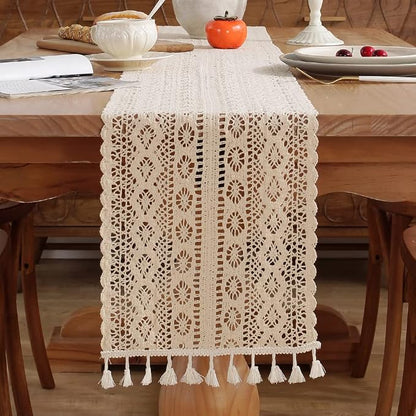 meioro Crochet Lace Table Runner, 12x64 Inch Boho Cotton Table Runners - Image 3