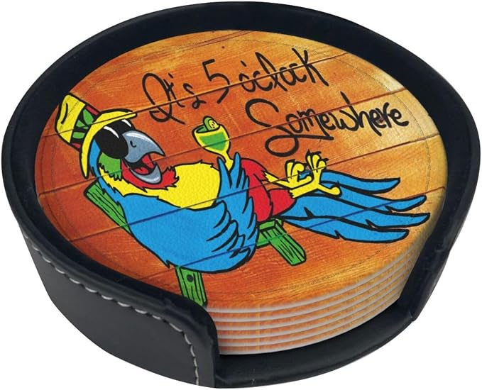It's 5 O'Clock Somewhere Coasters Set of 6 Funny Parrot Coaster | by Yomko