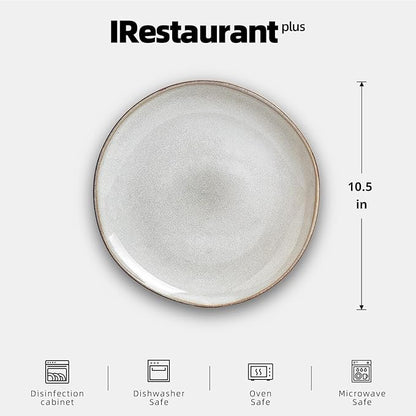 Organic Shape Highland Ceramic Dinner Plates, 12pcs 10.5 Inch Handmade Reactive Glaze Stoneware Plates with Wavy Edge, for Kitchen, Microwave & Dishwasher Safe, Scratch Resistant-grey