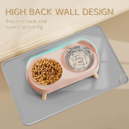 Elevated Cat Bowl with Food Mat, Raised Cat Food and Water Bowl Set - Image 2