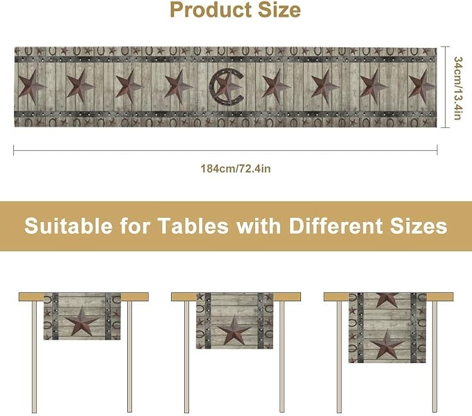 Western Texas Table Runner, ustic Farmhouse Grey Wooden Stars Hoof Cowboy - Image 5