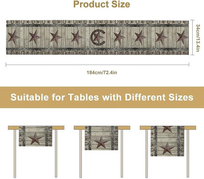 Western Texas Table Runner, ustic Farmhouse Grey Wooden Stars Hoof Cowboy - Image 5