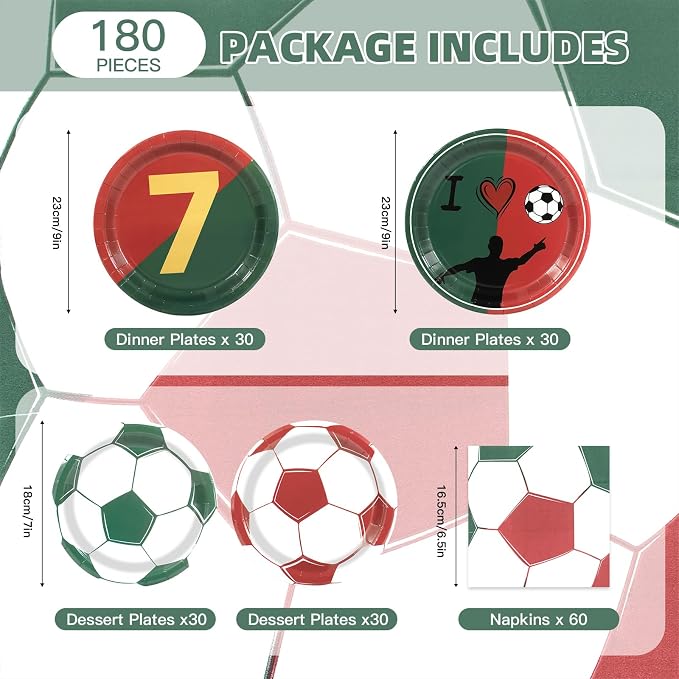 180Pcs Soccer Party Supplies Paper Plates and Napkins Serve 60 | Disposable - Image 2