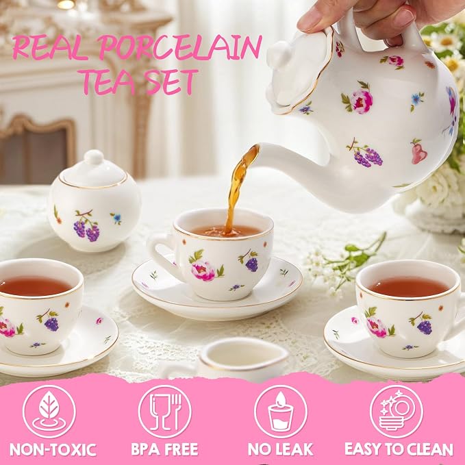 TUZT Tea Party Set for Little Girls Ages 3-8, Princess Tea Time Toy Includes - Image 6