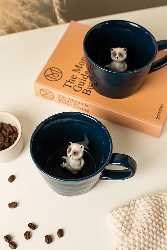 DIHOclub Racoon Ceramic Cup Hidden 3D Animal Inside Mug, Cute Cartoon Handmade - Image 3