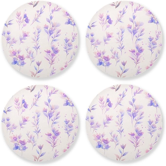 Watercolor Floral Botanical Boho Watercolor 4 Pcs Round Coasters by KLL