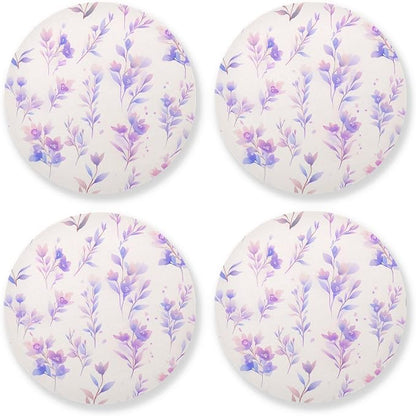 Watercolor Floral Botanical Boho Watercolor 4 Pcs Round Coasters by KLL