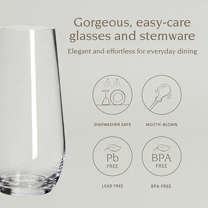 over&back 19oz Traditional Glassware - Set of 4 Classic Stemless Drinking Glasses for Parties, Get-togethers, and More - Mouth-Blown - Wine Cups for Kitchen and Dining Room - Clear