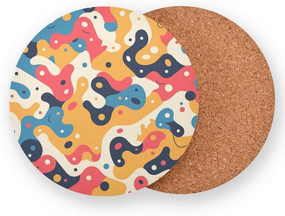 Hand Drawing Camouflage Wavy Aesthetic Drink Coasters Set of 4 Cork Placemats - Image 2