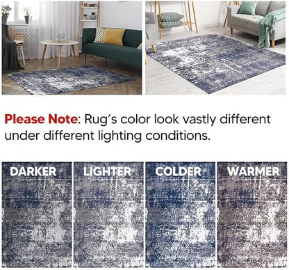 Keen Home Design Area Rugs - 10ft Round Non-Shedding, Abstract Rugs for Kitchen, Living Room, Bedroom, Dining Room, Entryway - Size: 10' Square, Navy/Grey/White