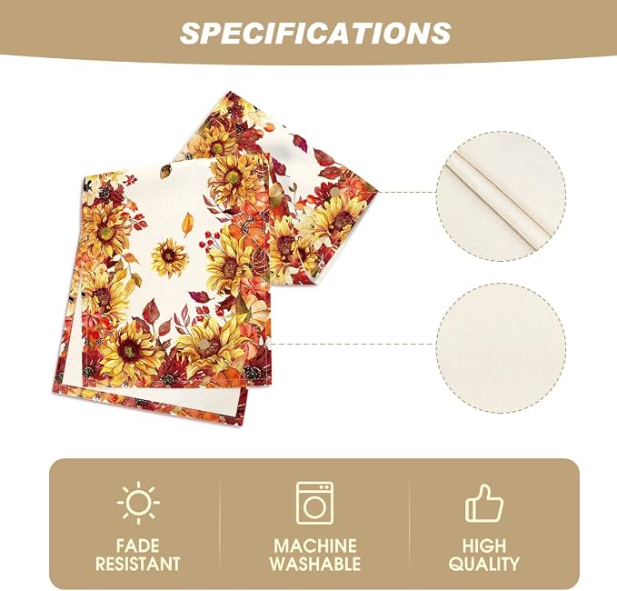 Artoid Mode 210 GSM Fall Table Runner 13x120 Inch Home Party Decor | Sunflower - Image 5