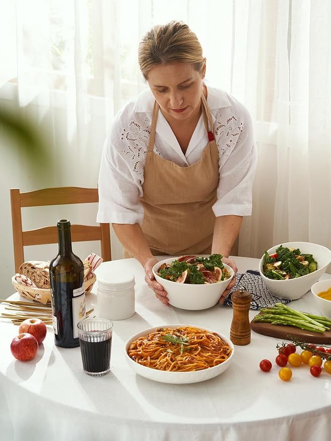 DOWAN Large Salad & Soup Bowls - 60 OZ Ceramic White Bowls - Image 7