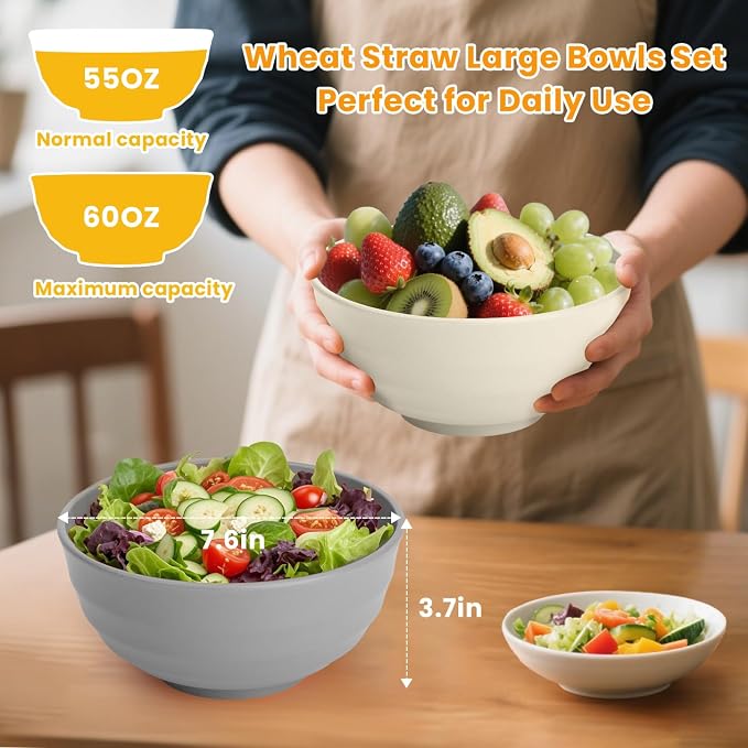 Salad Bowl Wheat Straw Bowls 60 OZ Bowls - Image 3