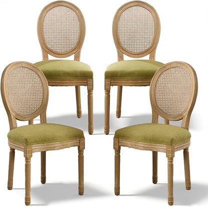 SoarFlash French Dining Chairs Set of 4, Vantage Dining Chair with Round Back, Wood Leg Farmhouse Country Rattan Dining Chair for Kitchen,Bedroom,Olive Green