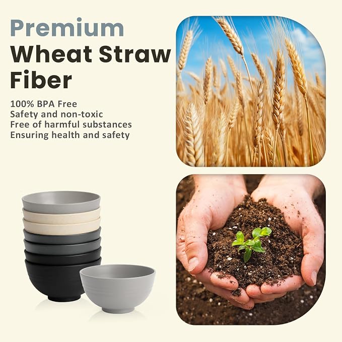 Small Soup Bowls 10 oz Wheat Straw Mini Bowls Set of 8 Alternative Plastic Bowls - Image 3
