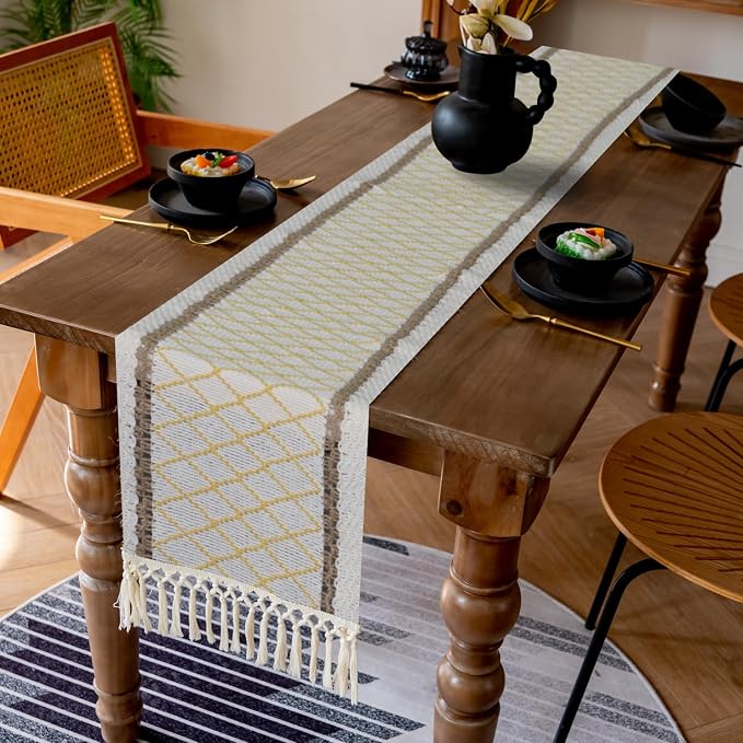 EMMTEEY Macrame Table Runner Boho Style 108 Inches Long, Hexagonal Yellow | - Image 6