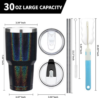 30 oz Tumbler with Lids and Straws, Stainless Steel Insulated Coffee Tumbler - Image 2